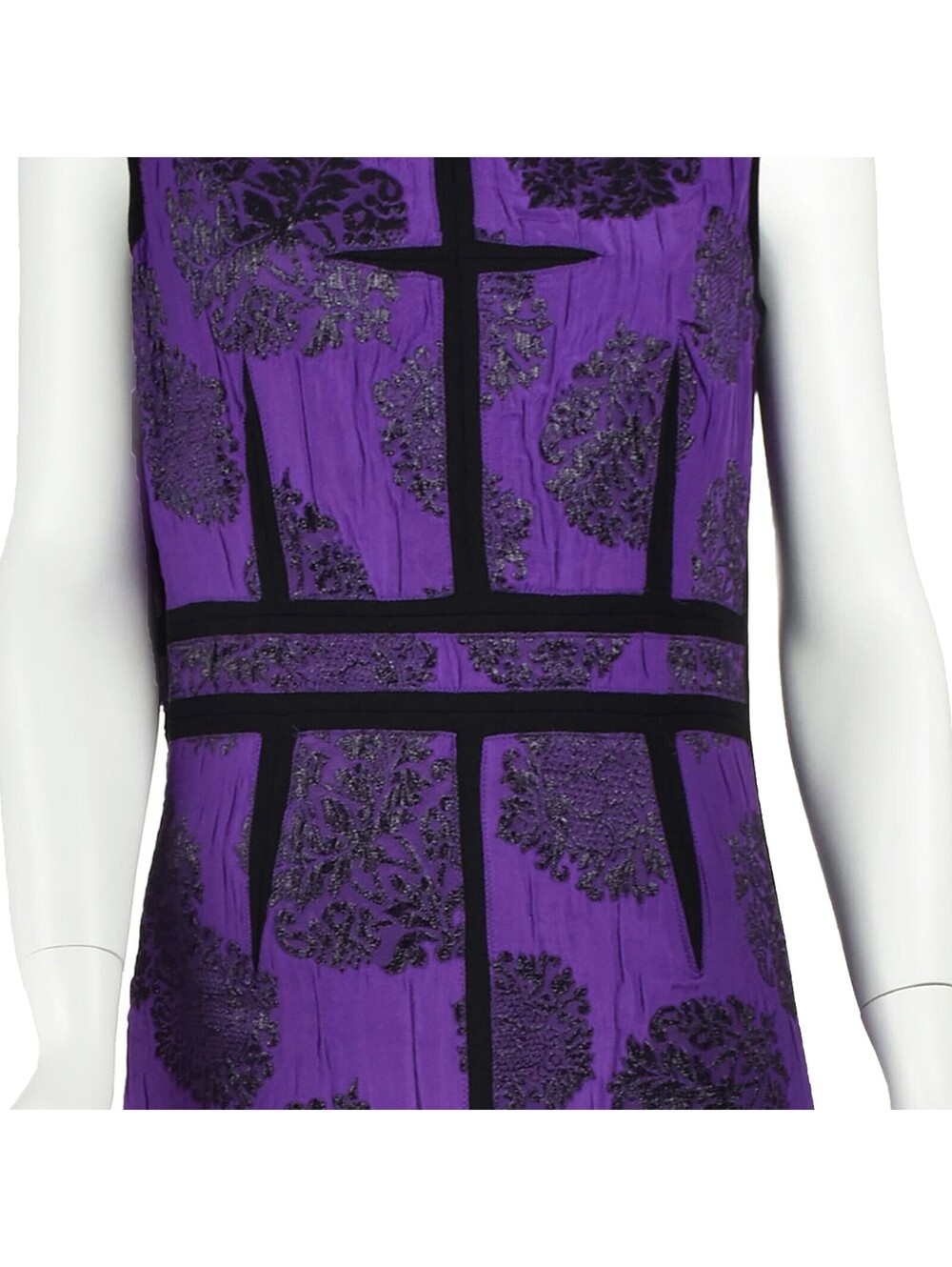 GIANFRANCO FERRE Crinkled Purple Silk & Black Lurex Cocktail Dress, SZ 8 - Picture 3 of 8